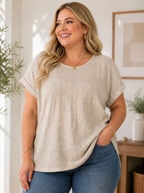 Everyday Textured Scoop Neck Top- Cream
